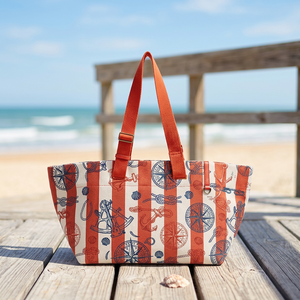 Bolsa de Compras de Algodón Ecológica con Estampado de Ancla Náutica y Brújula |   Bolsa de Transporte Reutilizable con Correa de Hombro Ajustable - Product Image 3