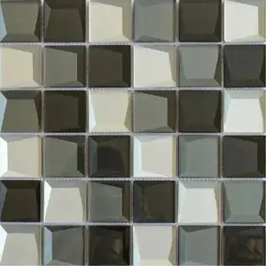 价格迷你3d灰色玻璃片马赛克瓷砖玻璃马赛克墙砖钻石混合物后挡板