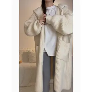 Autumn And Winter Lazy Long Knitted Sweater Hooded Coat Gentle Style Wearing Winter Korean Style Charm Cardigan For Women