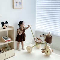 Tricycle pour enfants à 3 roues en gros en usine siège en forme de U avec panier tissé poignée de poussée arrière réglable pour 2-6 ans