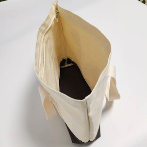 Custom Print Pocket and Zipper Cotton <b>Large</b> Shopping White <b>Canvas</b> Tote <b>Bag</b> with Embroidered Logo - Product Image 2