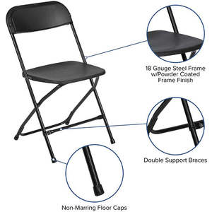 Silla de comedor plegable portátil para eventos de plástico PP negro al aire libre, venta al por mayor de outlet de fabricante para bodas - Product Image 3
