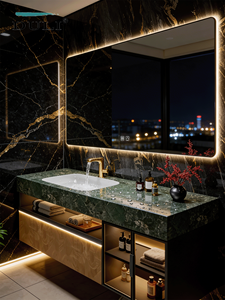 Hotel style light luxury rock slab seamless ceramic basin intelligent mirror cabinet high-end bathroom cabinet - Product Image 4
