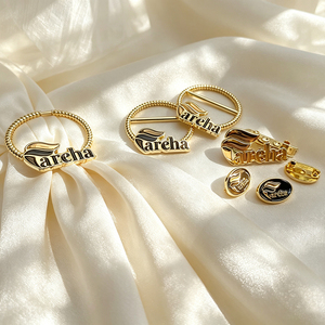Gold Plated Metal Circular <b>Badges</b> With Beads And Custom Logo <b>Pin</b> On Luxury Style - Product Image 3