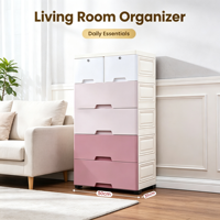 Nouvelle commode à 5 tiroirs en plastique rose et blanc pour le rangement des vêtements dans la chambre