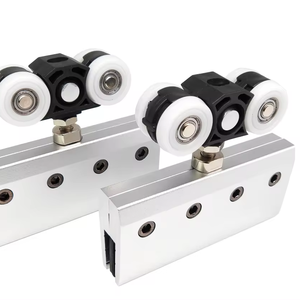 Roulette de porte coulissante en verre avec <span class=keywords><strong>pince</strong></span> en aluminium, roue en POM et rail en nylon, capacité 80 kg, pour hôtels - Product Image 1