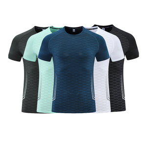 Camiseta Deportiva de Manga Corta para Hombre, de Secado Rápido, con Patrón Geométrico, Corte Ajustado, Cuello Redondo, Tejido de Poliéster, Ropa Deportiva - Product Image 1