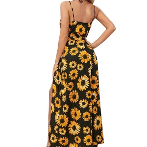 Abito Lungo Estivo Casual da Spiaggia con Stampa Girasole, Scollo a V, Schiena Scoperta, Alta Qualità Personalizzabile - Product Image 2