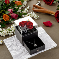 2 Stuks Echte Roos Acryl Sieraden Doos Vierkant Eeuwige Bloem Led Kettingen Accessoires Geschenken Voor Moederdag Valentijn Natuurlijk