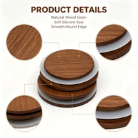 Couvercle rond en bois avec joint en silicone pour tasses et bocaux, couvercle en bois naturel écologique, ajustement universel pour tasses en verre ou en céramique