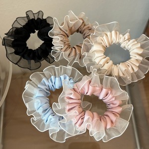 Chouchous pour cheveux pour femmes en organza, dentelle et satin, à motifs géométriques, élastiques, pour queue de cheval, accessoires d'été - Product Image 1