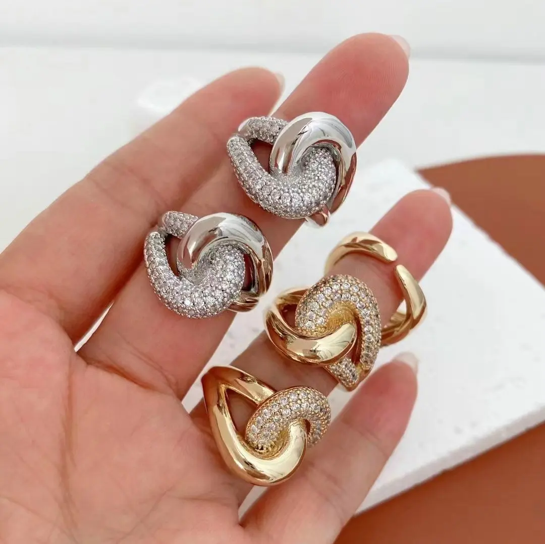 new ideas for product 2024 twisted gold silver fashion rings for women cubic zirconia luxury wedding rings