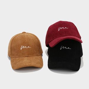 Gorra de béisbol de pana de 6 paneles con visera curva, estilo vintage deportivo formal, para deportes de invierno, con logotipo de letras bordado personalizado, para uso exterior - Product Image 1
