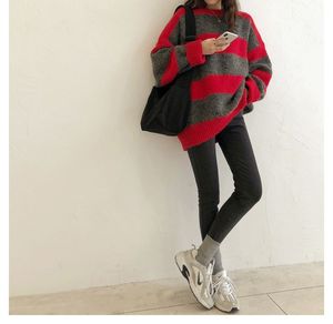 Maglione Oversize a Righe Contrastanti da Donna, Pullover Lavorato a Maglia Ampio, Maglione <span class=keywords><strong>Chunky</strong></span> a Blocchi di Colore, Top in Maglia Grossa - Product Image 5