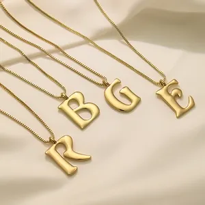 Must Have Daily Basic Necklace Gold Color Box Chain 26 Letter Necklaces Women's Bold Artistic Minimal Initial Necklaces