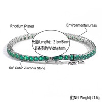 BESXL0283 Collier simple et unique en laiton avec zircon vert 4 mm, style hip-hop européen et américain