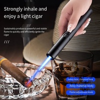 Allume-gaz portable haute puissance pour l'extérieur, en métal, rechargeable, coupe-vent, au butane, avec bouton d'allumage pour le camping, le barbecue et la cuisine