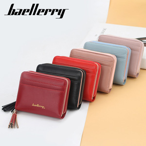 กระเป๋าสตางค์ใบเล็กสำหรับผู้หญิง Baellerry หนัง PU พร้อมพู่ห้อย ซิปใส่บัตร ช่องใส่เหรียญ สีแดง - Product Image 4