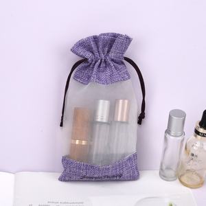 Sacs cadeaux avec cordon de jute imprimé de logo personnalisé pochettes à bijoux en lin et <span class=keywords><strong>organza</strong></span> - Product Image 6