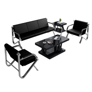 Sofá de Oficina Euro Furniture, Silla de Tres Plazas, Cuero Negro, Estructura de Acero, Muebles para Sala de Espera - Product Image 4