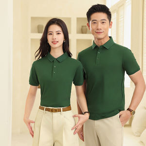 Camisa informal para hombre, manga corta de punto sólido antiarrugas, logotipo personalizado, estilo de Golf frontal, 52.9% algodón, 47.1% poliéster - Product Image 4