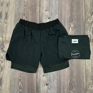 Gran oferta, pantalones cortos de entrenamiento atléticos negros con estampado personalizado para hombre, pantalones cortos tejidos con cintura elástica gruesa, pantalones cortos de doble capa de secado rápido - Product Image 1