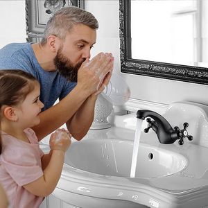 Grifo Mezclador para Lavabo Estilo Victoriano Negro con Doble Palanca Cruzada, <span class=keywords><strong>Grifos</strong></span> Tradicionales para Lavabo con Cuello de Cisne Vintage - Product Image 5