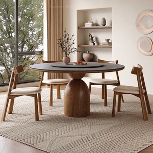 Juego de Mesas y Sillas de Comedor Redondas Modernas de Lujo, de <span class=keywords><strong>Madera</strong></span> <span class=keywords><strong>Maciza</strong></span> y Mármol, para 4, 6 u 8 Personas, Muebles Elegantes para Cocina y Restaurante - Product Image 5