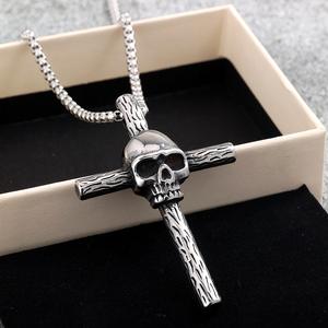 Stainless Steel Men's Pendant Skull <b>Cross</b> Necklace Punk Style Daily Wear Fashion Jewelry - Product Image 1