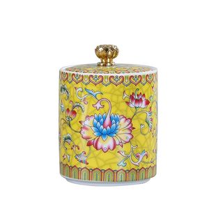 Pot cylindrique en céramique peinte de style européen, portable, pour la décoration intérieure, le thé, le rangement multifonctionnel de bijoux, d'aliments et de grains de café - Product Image 5