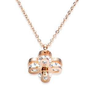 Collar con Colgante de Trébol de Cuatro Hojas en Oro Rosa, Cristal de 15 mm, Amuleto de Flor, Joyería de Moda para Uso Diario - Product Image 5