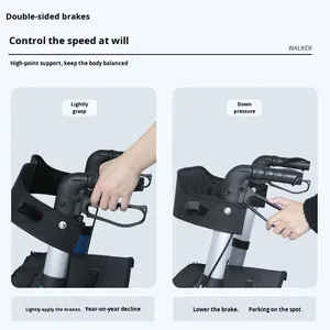 Chariot de courses pliable léger avec siège et grand panier pour personnes âgées, handicapées, pour les courses et les sorties - Product Image 2
