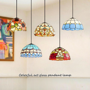 Lampada a Sospensione <span class=keywords><strong>Tiffany</strong></span> Rose in Vetro Colorato, Paralume a Cupola Floreale Rosso, Lampadario in Ferro per Cucina, Sala da Pranzo, Soggiorno, Camera da Letto - Product Image 3