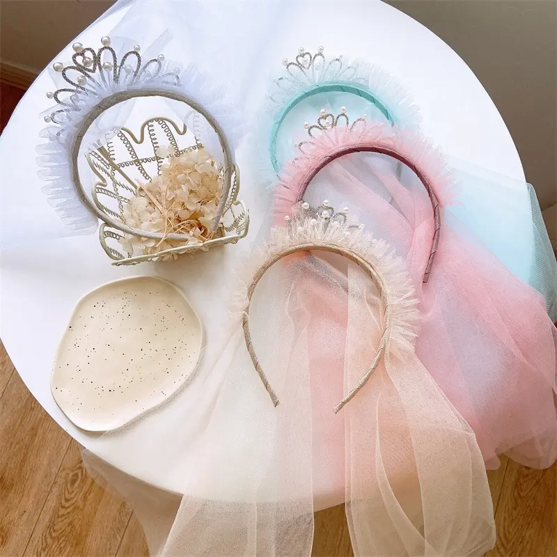 Fashion Jewelry New Style Children's Crown Veil Baby Headband Birthday Party Hair Band Kids Hair Accessories