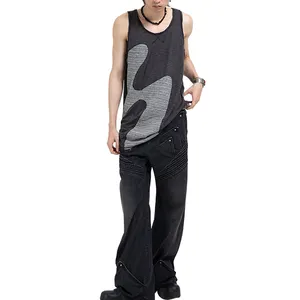 OEM Manufacturer Custom High Quality Subcultural Punk Loose Relaxed Cotton Spin Contrast Color Men's Sleeveless Tank Top