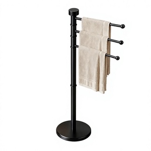 Portable Black Metal Towel Rack with Minimalist Design <b>Hanging</b> <b>Stand</b> for Bathroom Kitchen & Balcony-Durable Eco-Friendly - Product Image 1