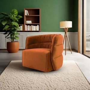 Fauteuil pivotant Walden moderne - Velours orange brûlé - Convertible et inclinable pour salon, bureau, hôtel et chambre à coucher - Product Image 1