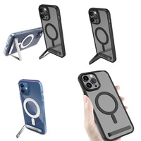 Casing Magnetik Transparan untuk iPhone 16 Pro Max 17 Air 15 14 13 12 11 Plus, Penutup iPhone Bening dengan Penyangga