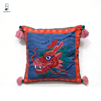 Housse de coussin brodée avec un dragon chinois, coussin décoratif oriental bohème pour la décoration de la maison