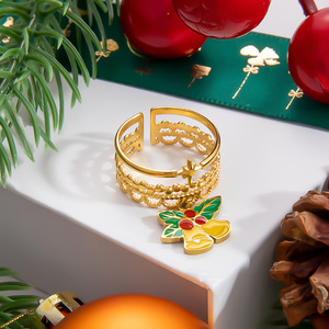 แหวนเปิดลายการ์ตูนคริสต์มาสชุบทองพร้อมจี้สำหรับผู้หญิง ของขวัญเครื่องประดับ - Product Image 4
