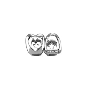 Vrouwen K9 Tanden Goud Open Gezicht Hartvormig Raam Grillz 18K Verguld Messing Metalen Zirkonia Diamanten 2 Tanden Grillz - Product Image 5