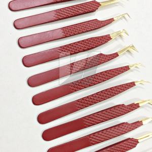 Pinzas de extensión de pestañas de acero inoxidable sostenibles japonesas con logotipo personalizado, Punta puntiaguda de alta calidad, diseño único dorado granate - Product Image 5