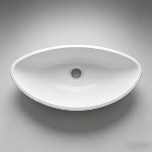 Lavabo de salle de bain ovale moderne personnalisé en acrylique blanc, finition mate lisse, facile à nettoyer, lavabo à poser en surface solide avec drain - Product Image 1