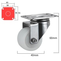 Roue pivotante en TPR blanc de 1,5 pouce (40 mm) avec support en acier inoxydable et roulement