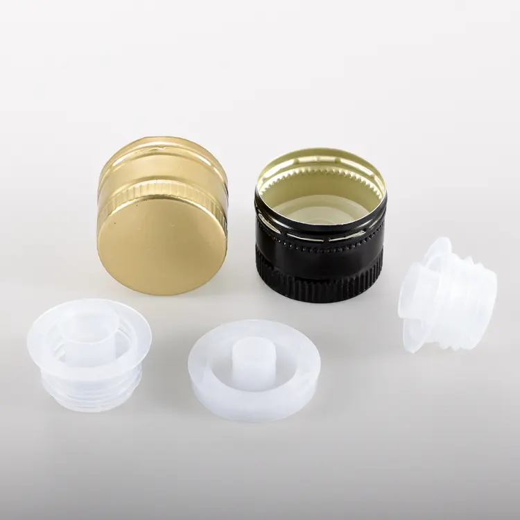 Black Golden color 28mm seal caps aluminum lid for olive oil glass bottle screw oil seal cover plastic oil pour for sale