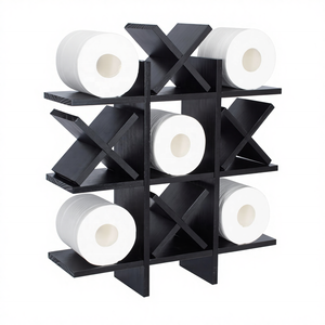 टिक टैक टो टॉयलेट पेपर धारक लकड़ी के एक्स के साथ खड़ा, फार्महाउस देहाती दीवार पर घुड़सवार शौचालय कागजात भंडारण आयोजक शेल्फ के साथ भंडारण आयोजक - Product Image 3