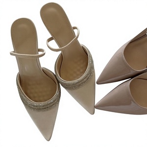 Giày sandal nữ YX2026 đính đá pha lê kiểu Pháp mùa hè, gót nhọn, mũi nhọn, chất liệu satin, kiểu xỏ ngón, nửa kín mũi. - Product Image 1