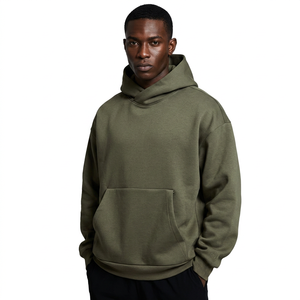 Sweat-shirt à capuche vert olive pour homme, coupe ample, en molleton de coton, pull décontracté, couleur unie, avec poche, pour l'automne - Product Image 1