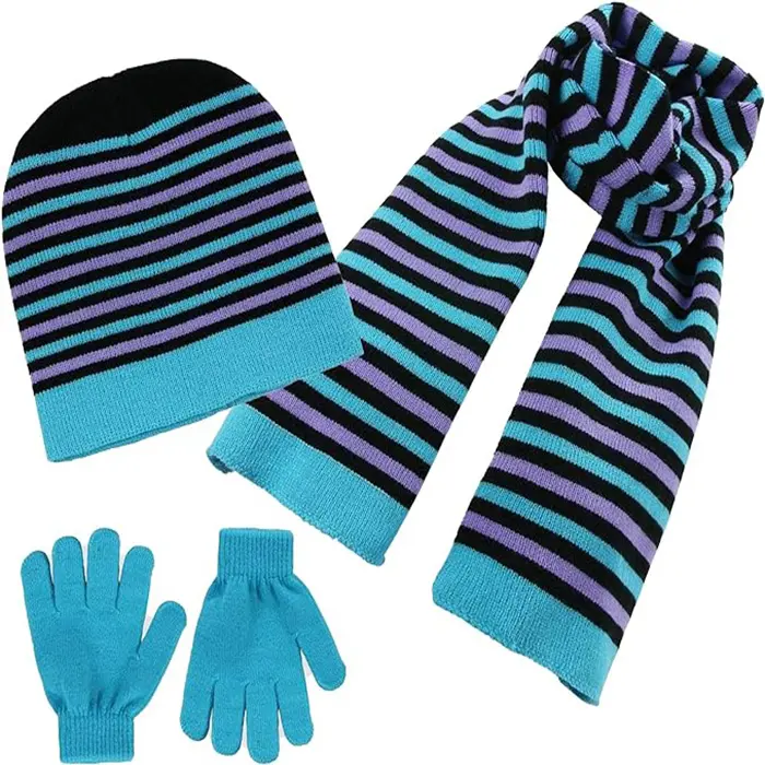 Winter High Quality Children 3 Pc Beanie set,Big Girls Hat Scarves & Glove