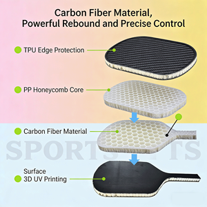 Raquette de pickleball professionnelle en fibre de carbone brute, surface texturée pour un spin maximal, légère pour les joueurs amateurs et professionnels - Product Image 3